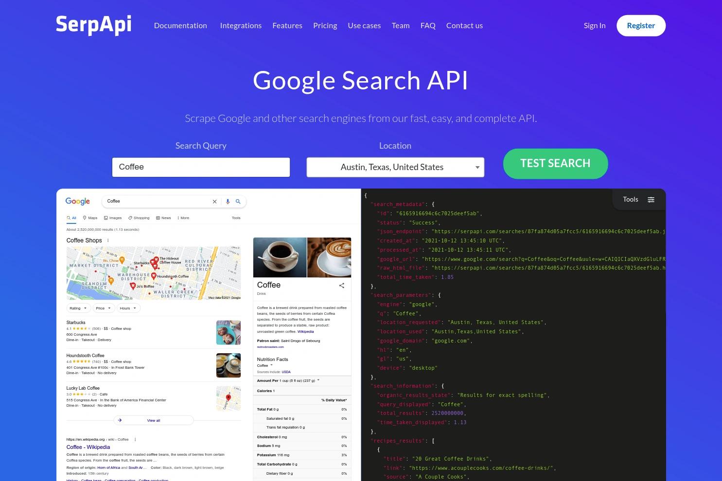 SerpApi website screenshot