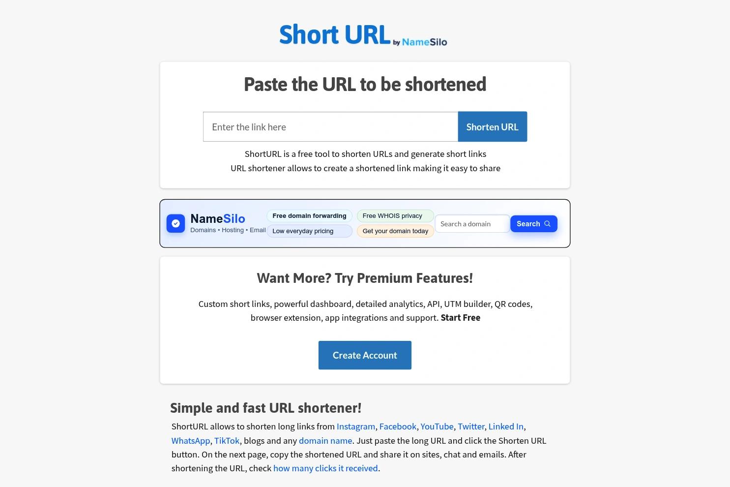 ShortUrl website screenshot