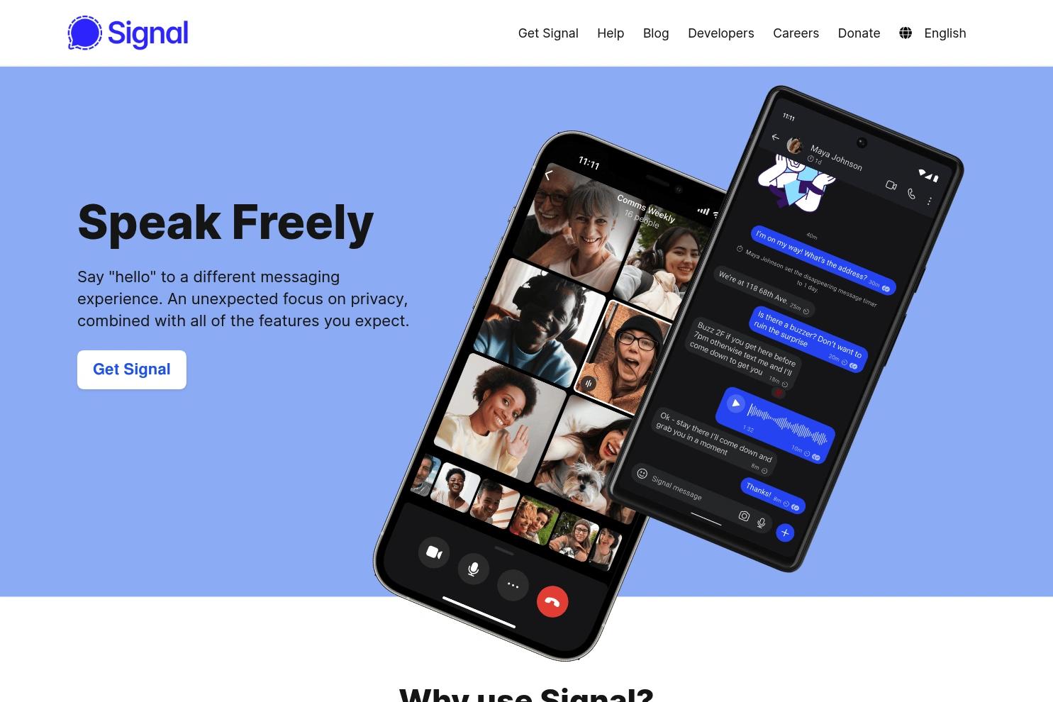 Signal Messenger website screenshot