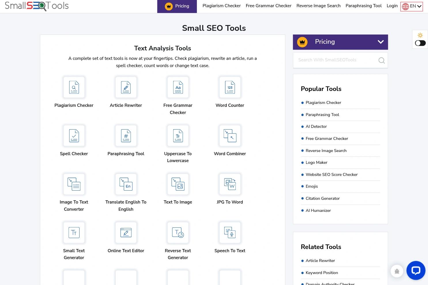Small SEO Tools website screenshot
