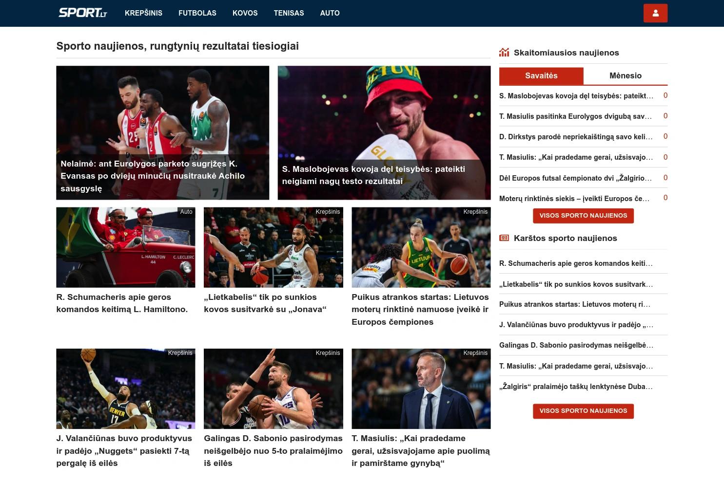 Sport.lt website screenshot