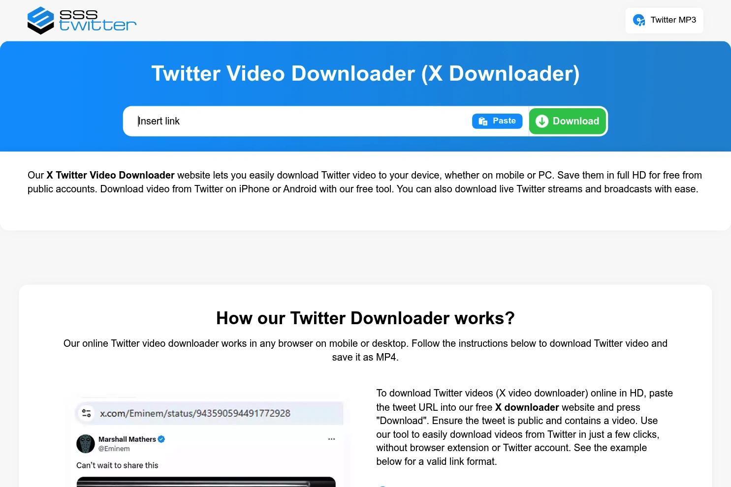 SSS Twitter Downloader website screenshot