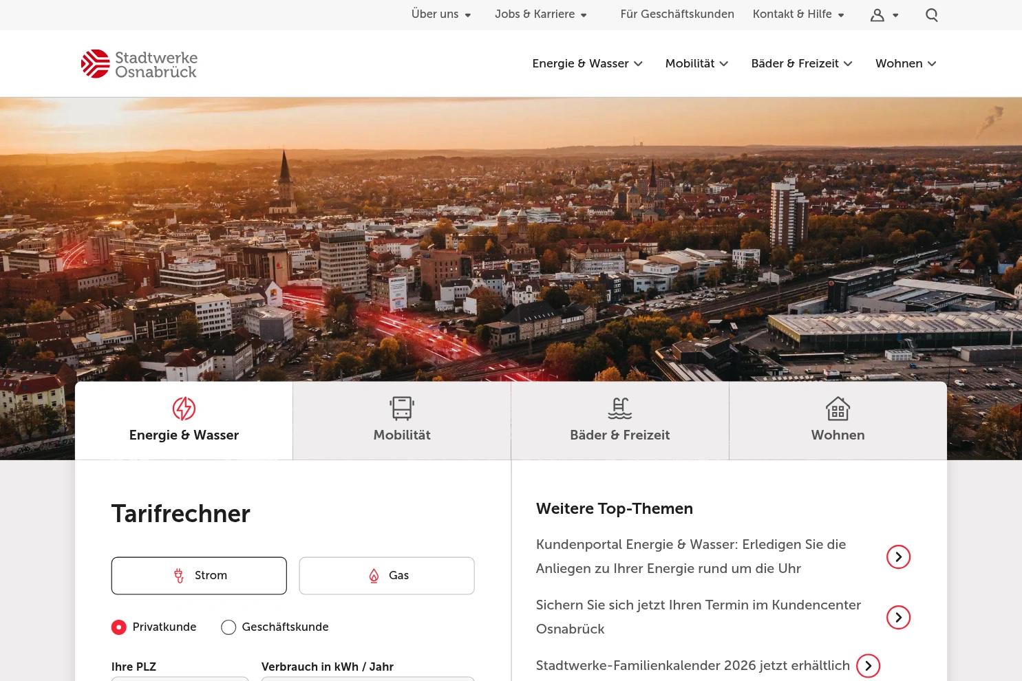 Stadtwerke Osnabrück website screenshot