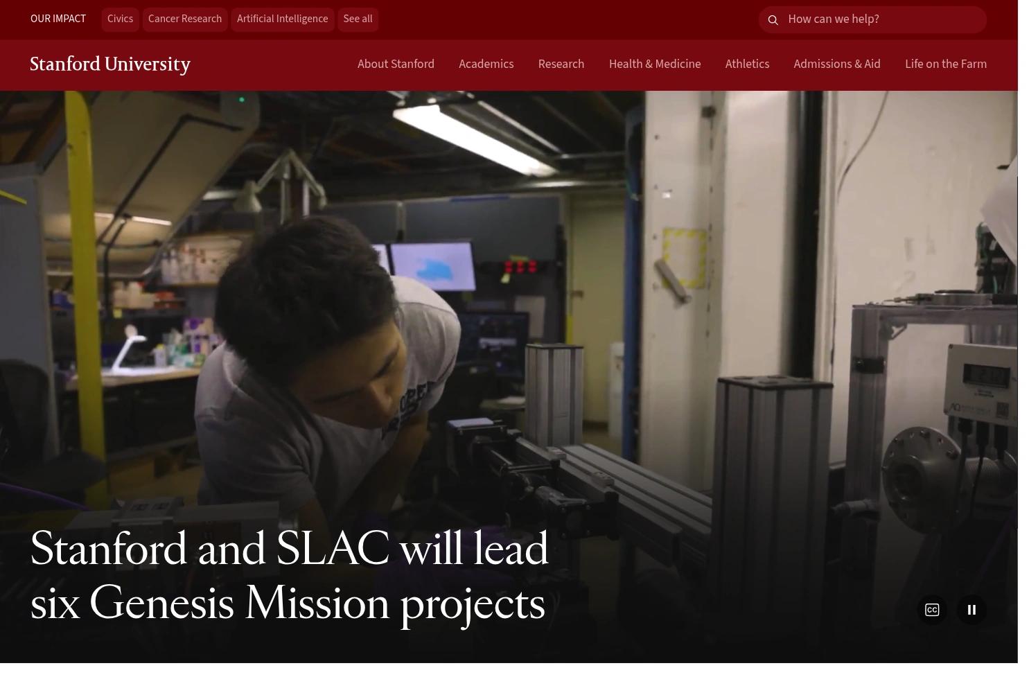 Stanford University website screenshot