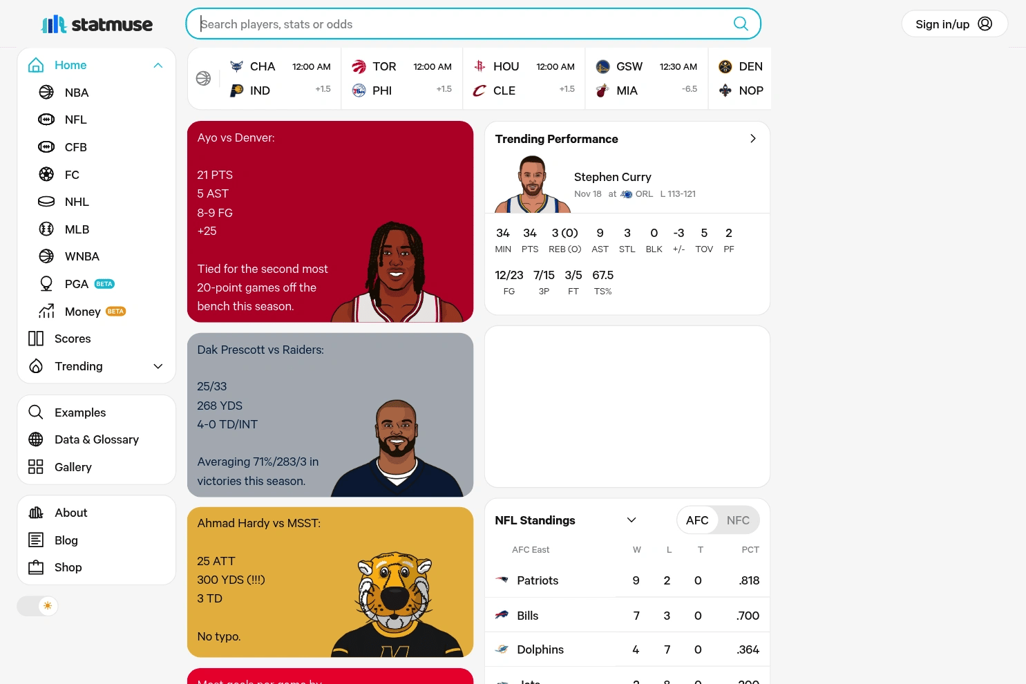 StatMuse website screenshot
