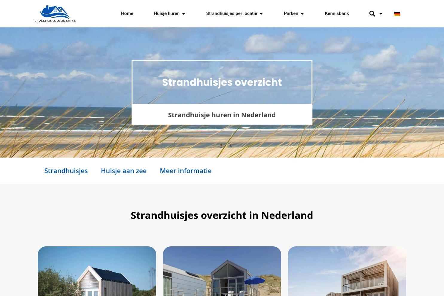 Strandhuisjes Overzicht website screenshot