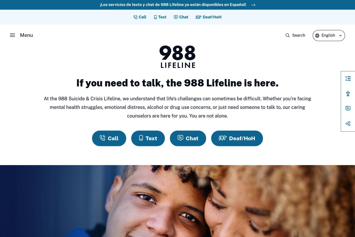 988 Lifeline website screenshot