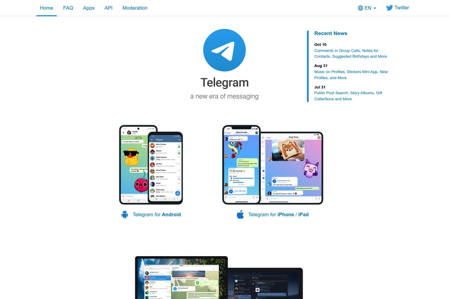 Telegram website screenshot