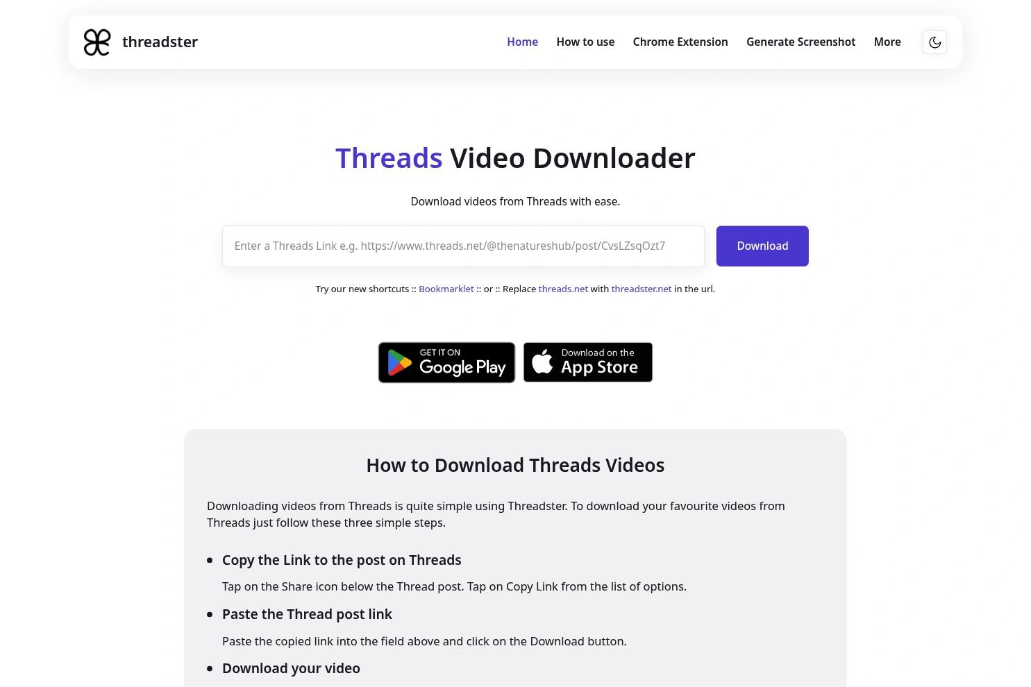 Threadster website screenshot