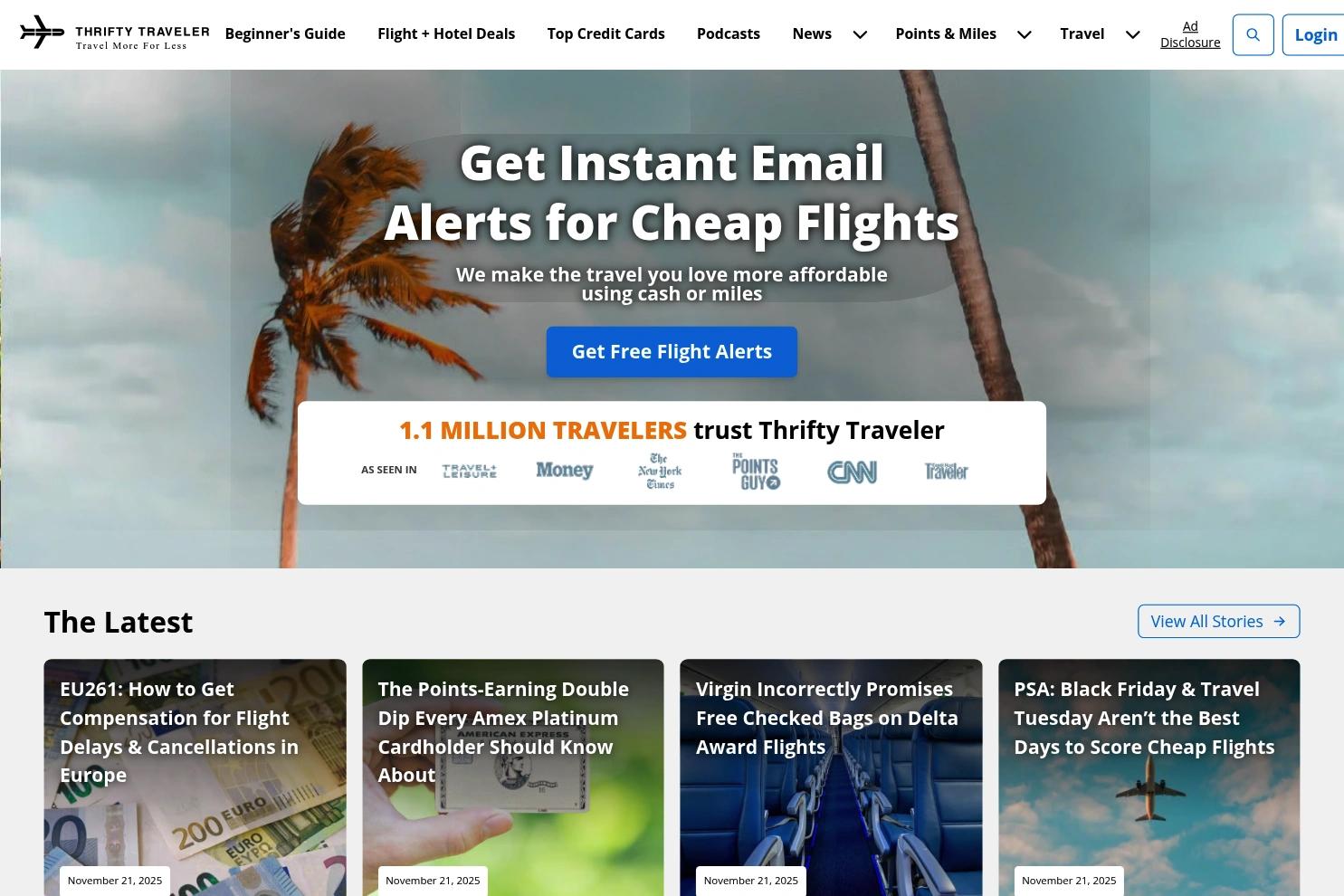 Thrifty Traveler website screenshot
