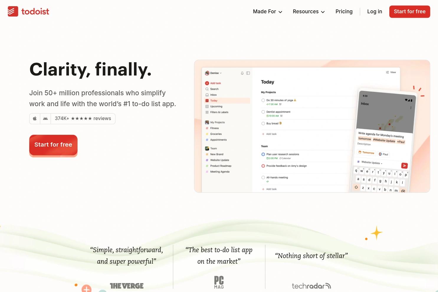 Todoist website screenshot