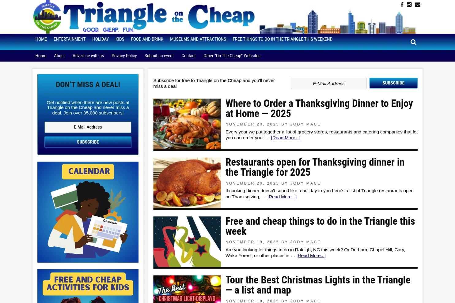 Triangle on the Cheap website screenshot