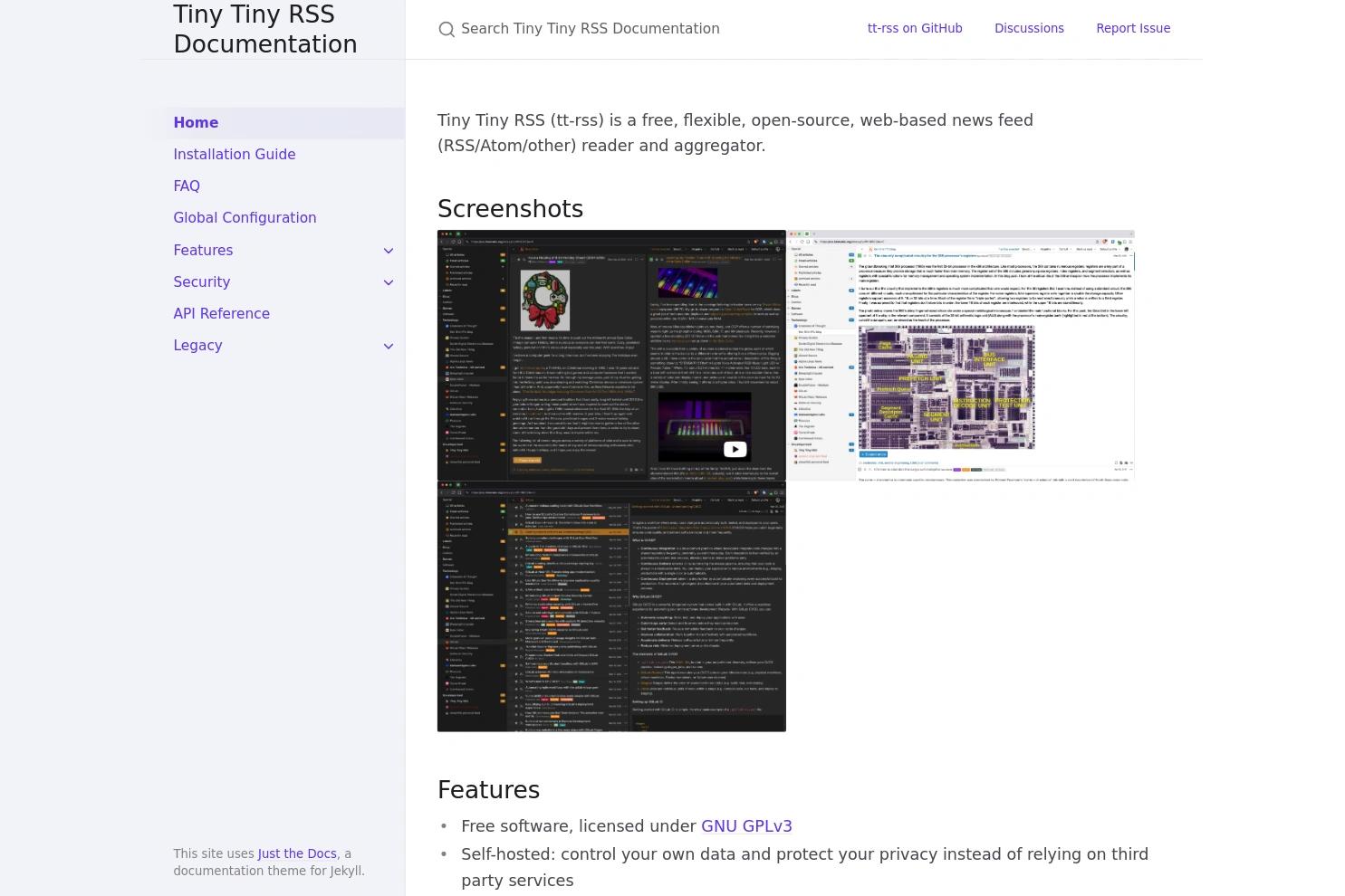Tiny Tiny RSS website screenshot