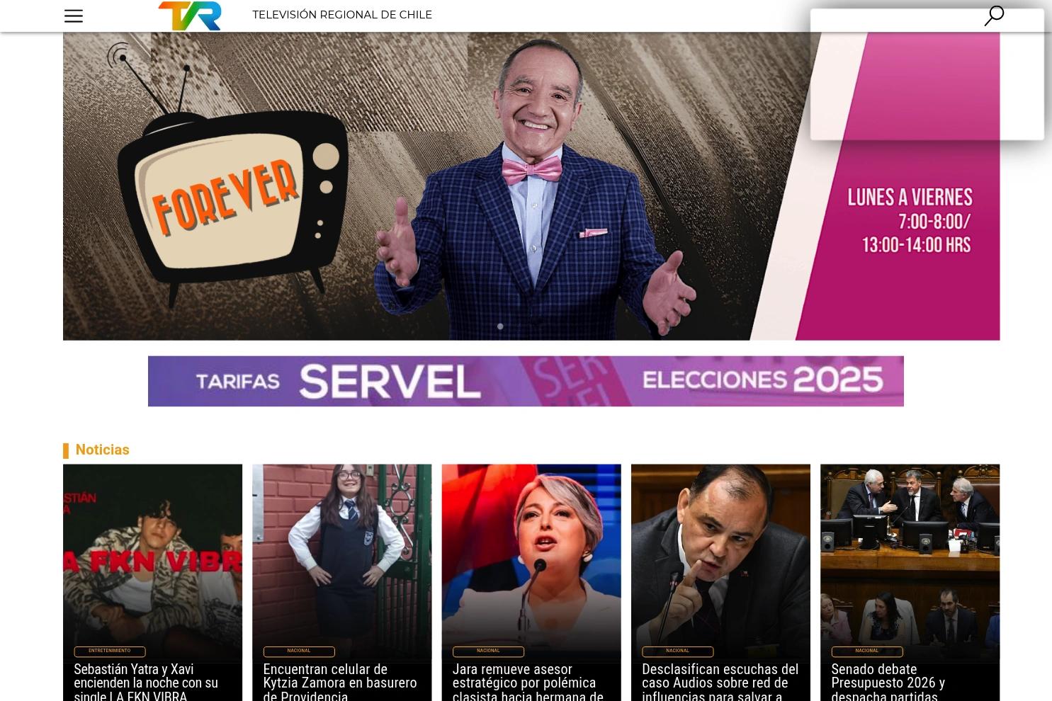 TVR | Televisión Regional de Chile website screenshot
