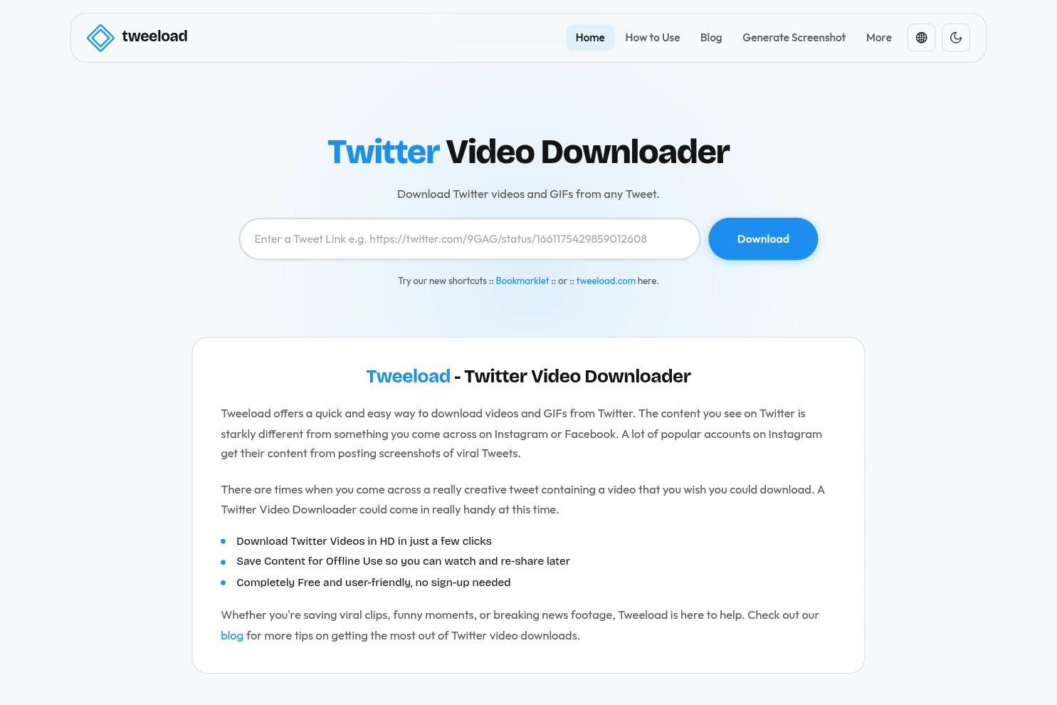 Tweeload website screenshot