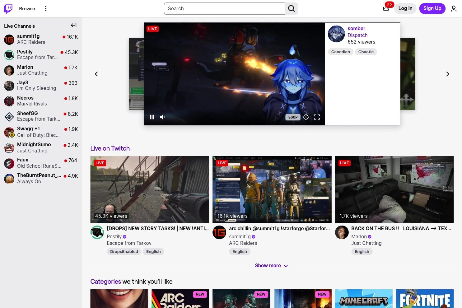 Twitch website screenshot