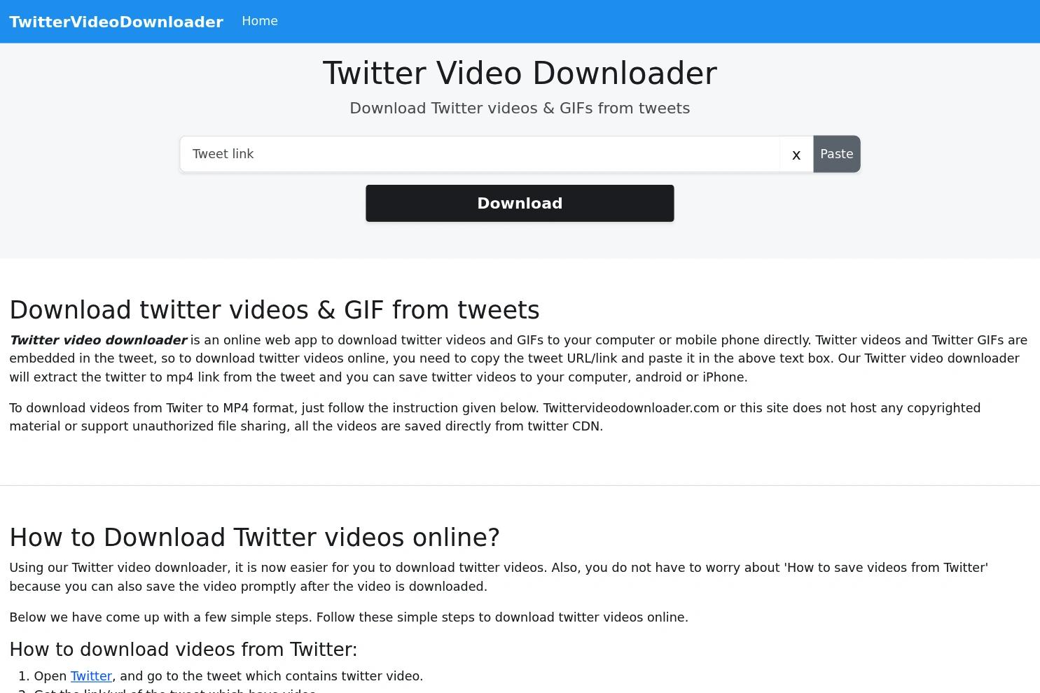Twitter Video Downloader website screenshot