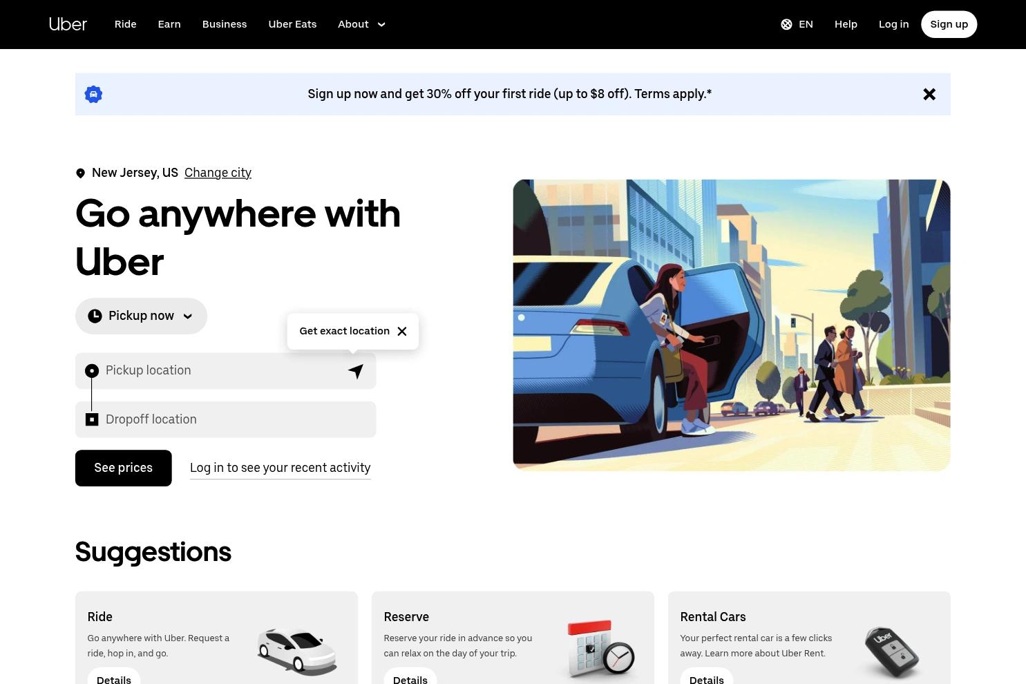 Uber website screenshot