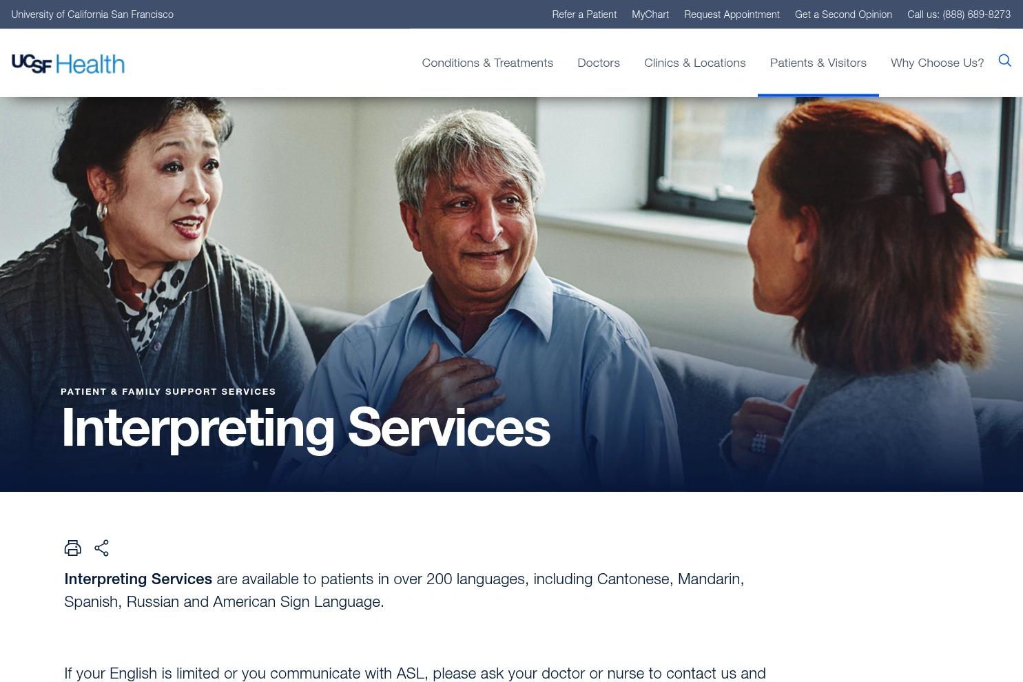 UCSF Health website screenshot