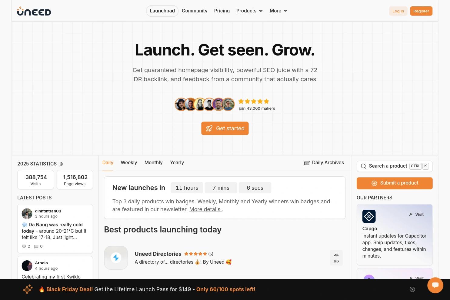 Uneed website screenshot