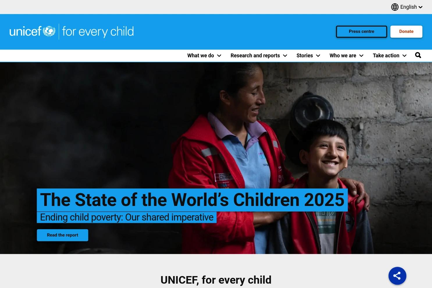 UNICEF website screenshot
