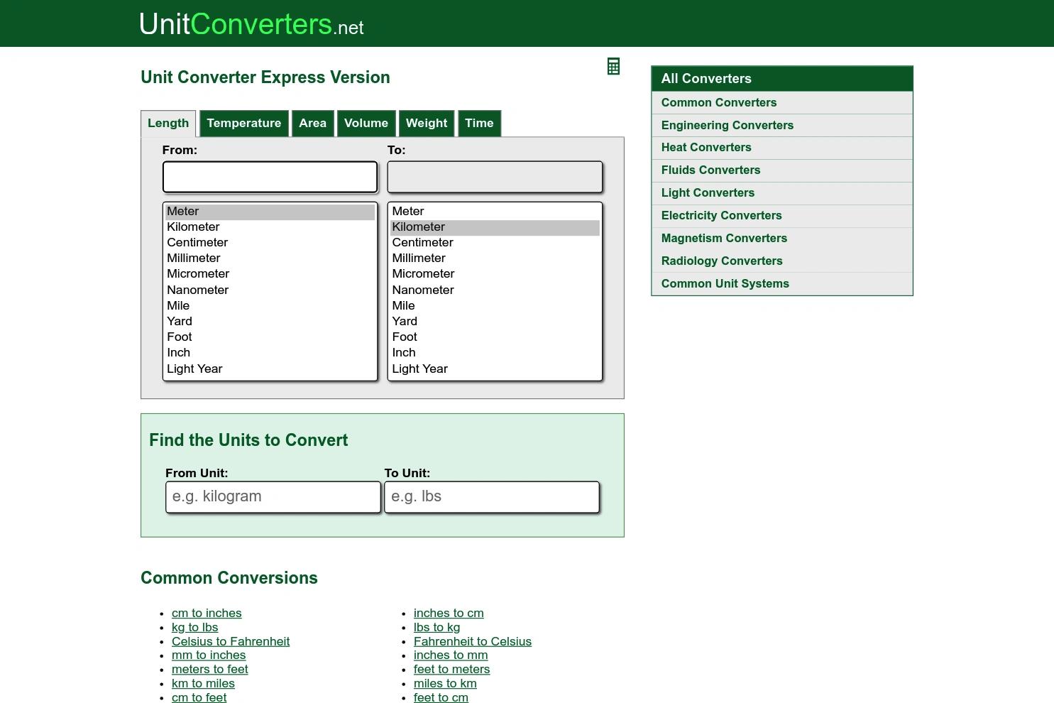 Unit Converter website screenshot
