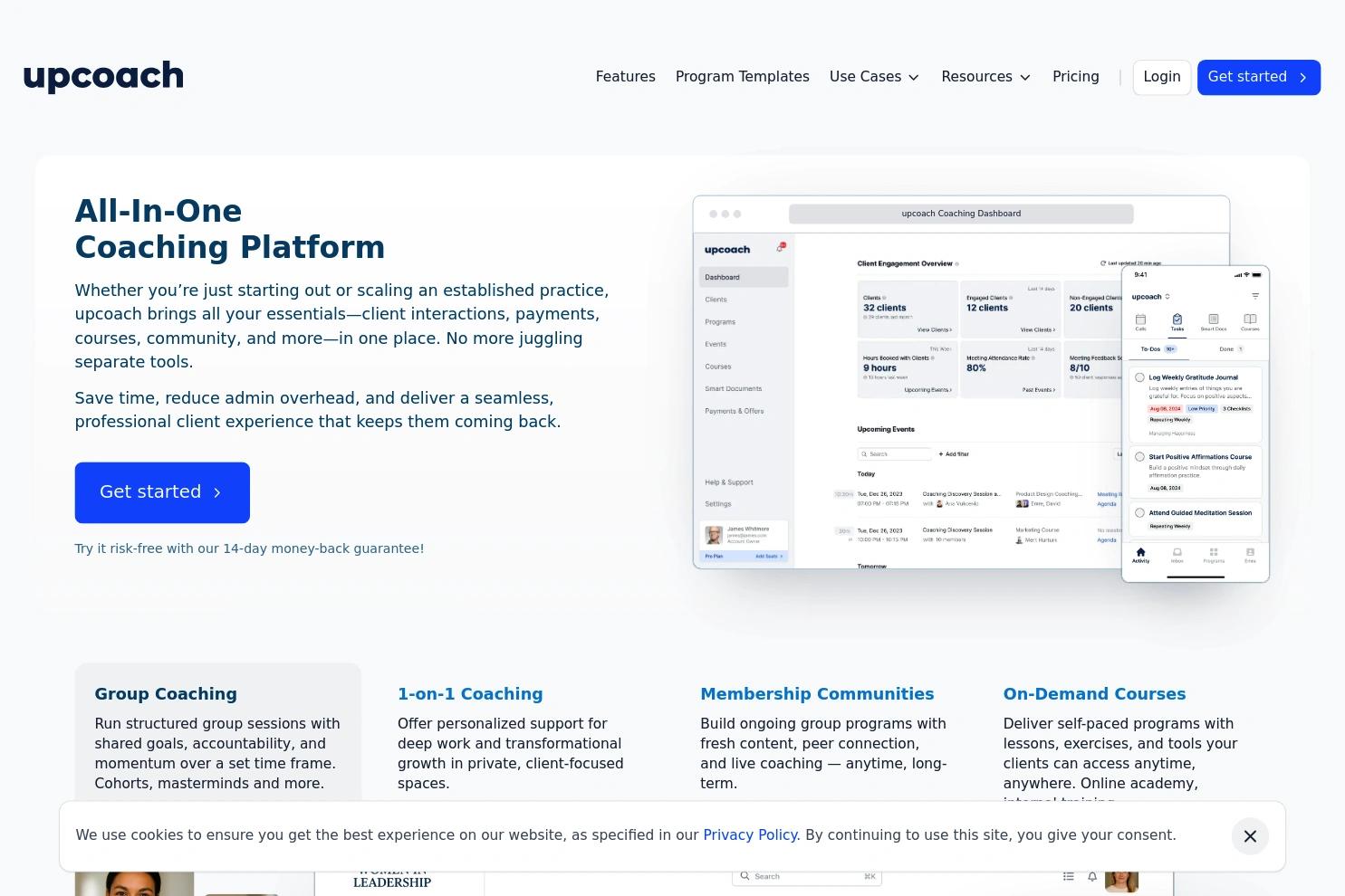 upcoach website screenshot