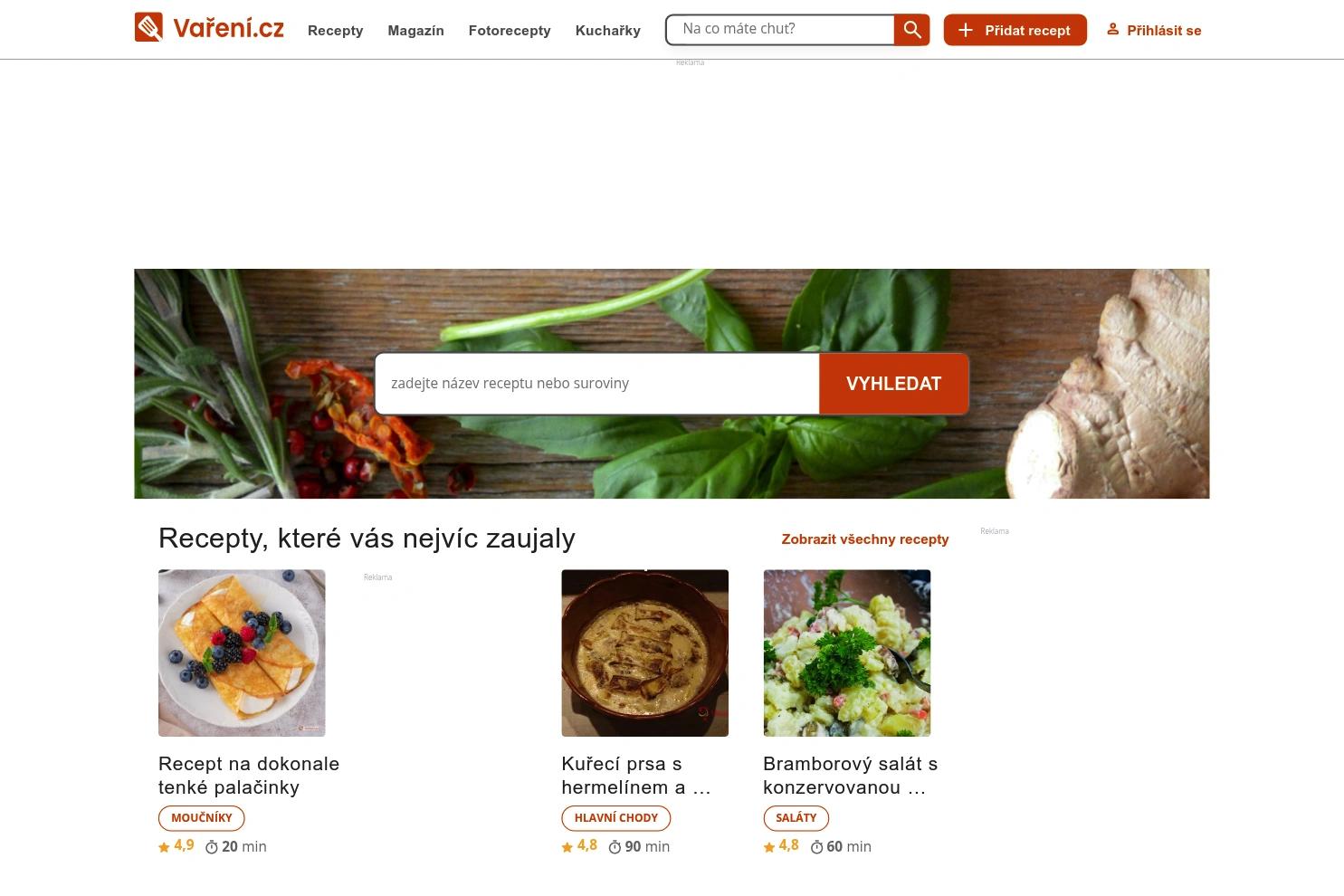 Vaření.cz website screenshot
