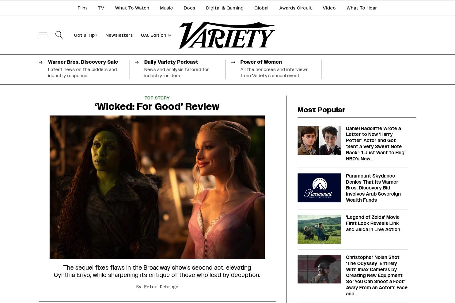 Variety website screenshot
