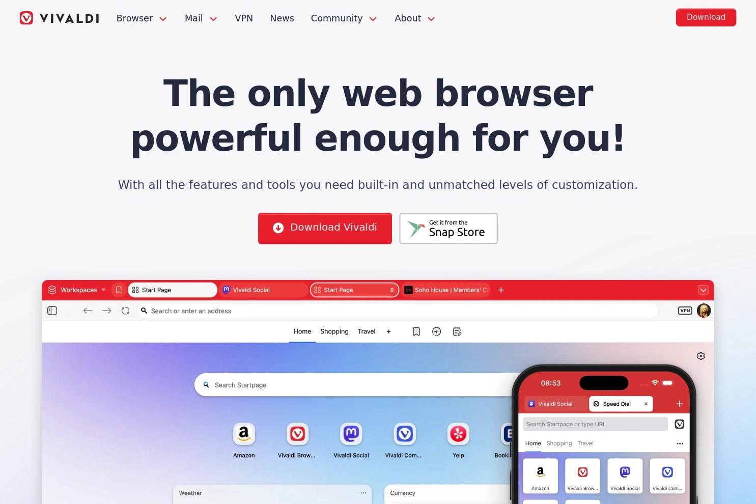 Vivaldi website screenshot