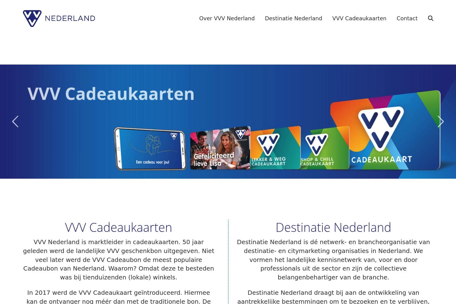 VVV Cadeaukaart website screenshot