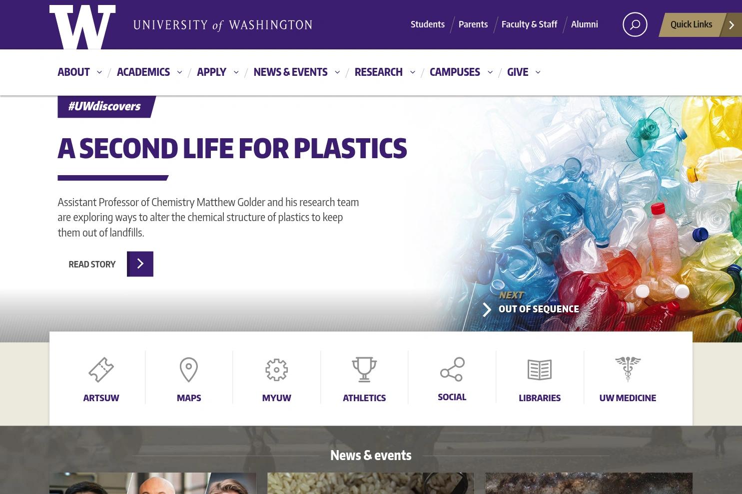 University of Washington website screenshot