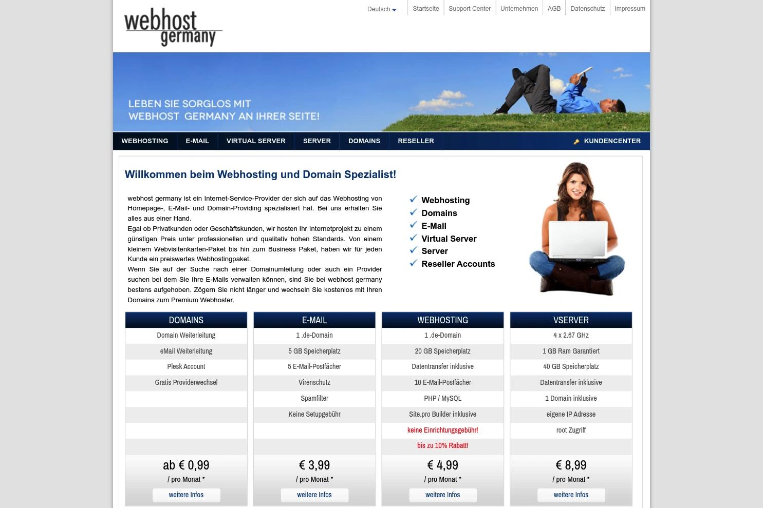 webhost germany website screenshot