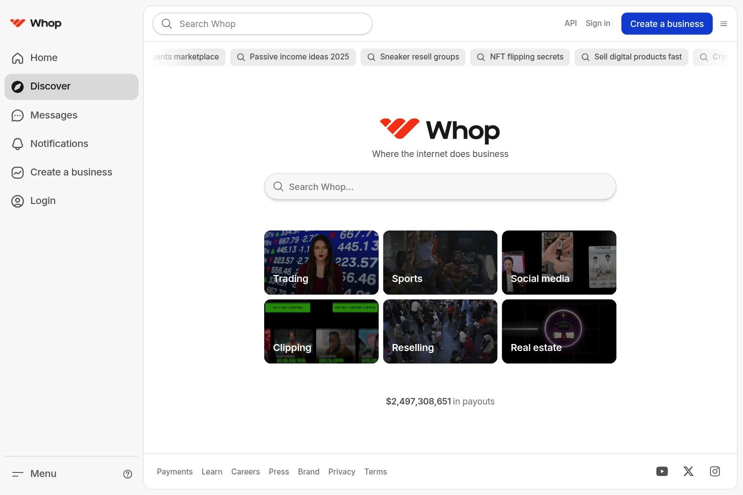 Whop website screenshot