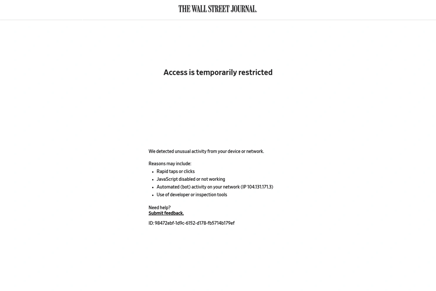 The Wall Street Journal website screenshot