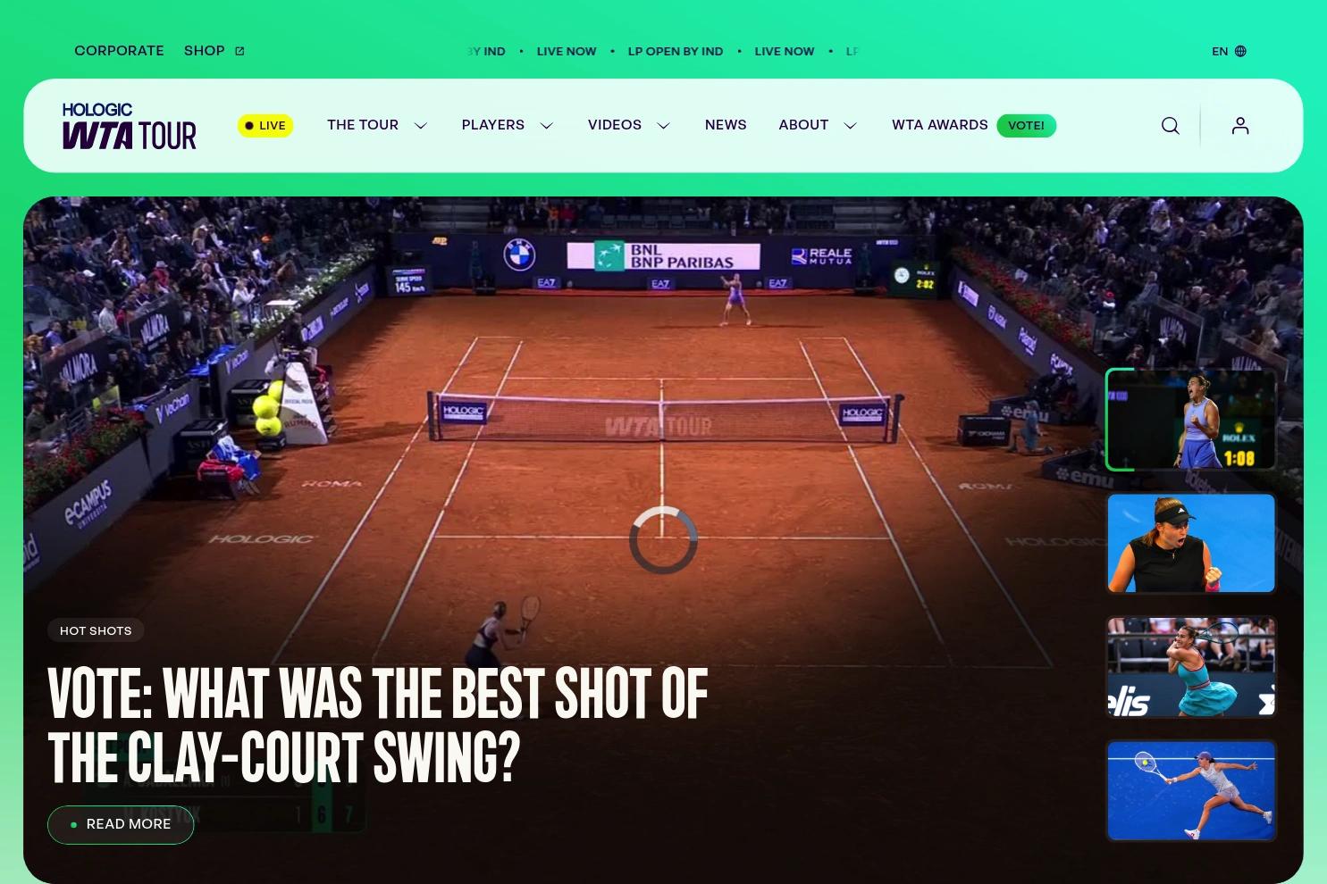 WTA Tennis website screenshot