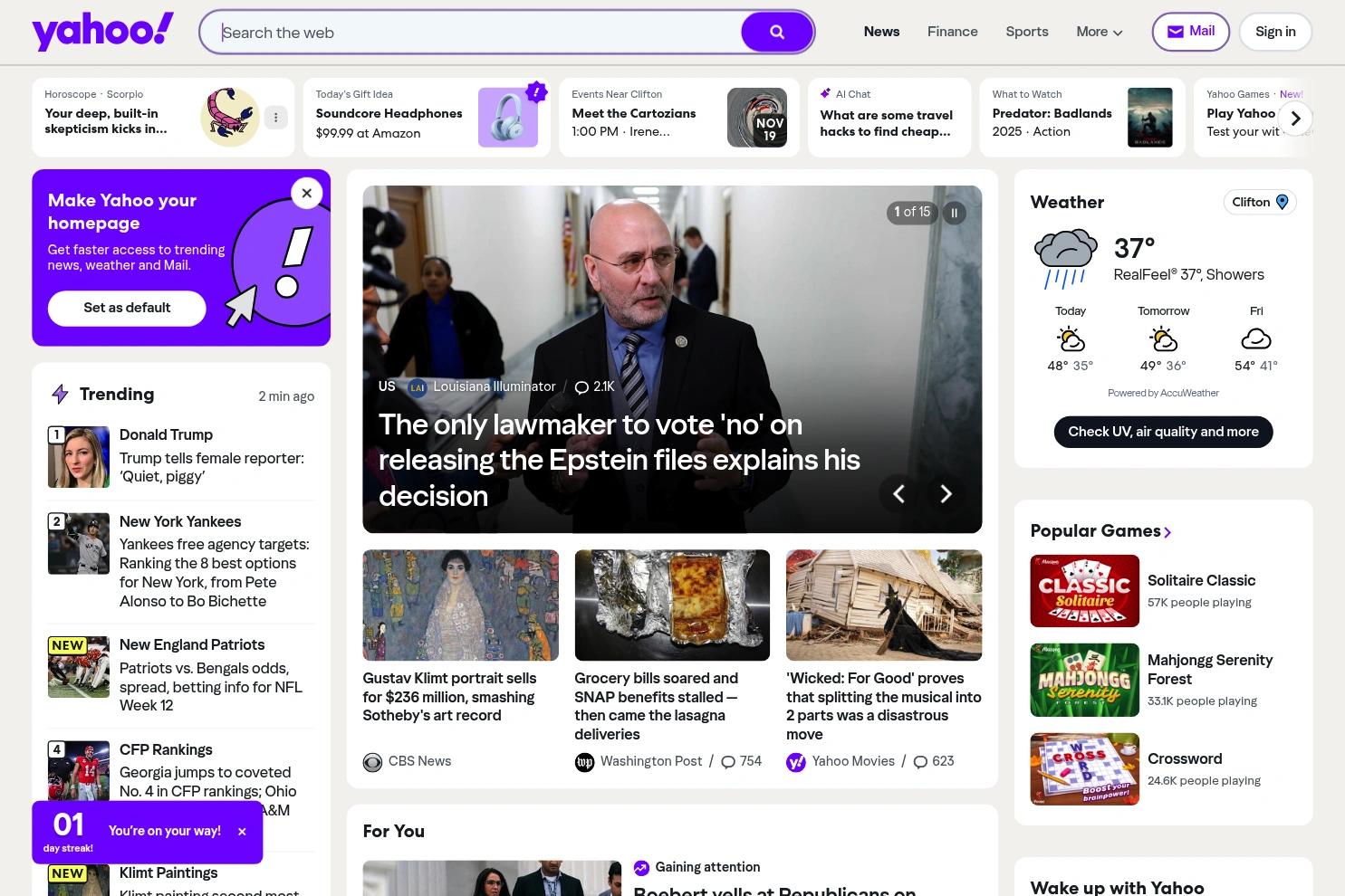Yahoo website screenshot
