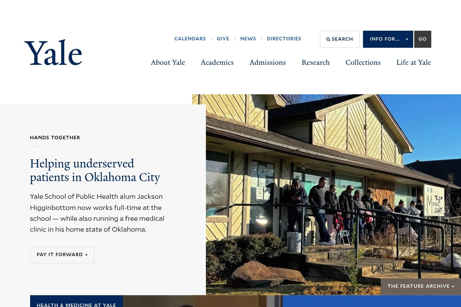 Yale University website screenshot