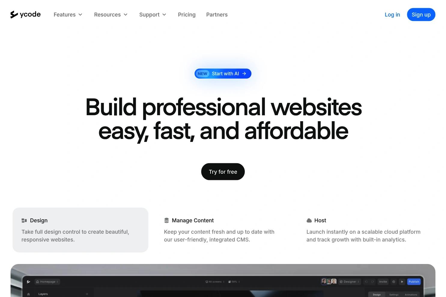 Ycode website screenshot