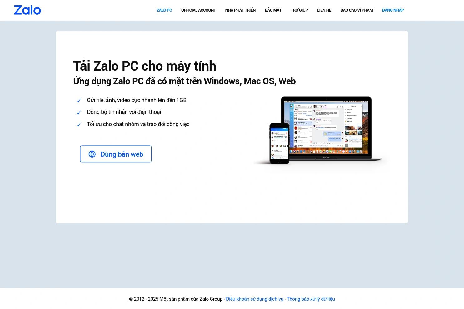 Zalo PC website screenshot