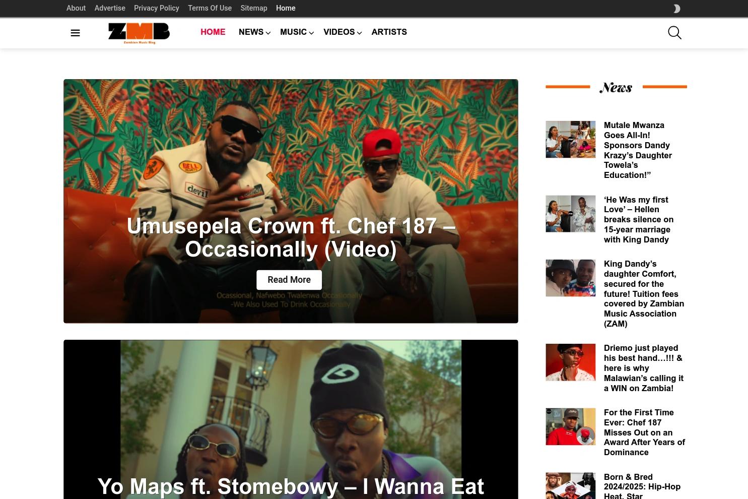 Zambian Music Blog website screenshot
