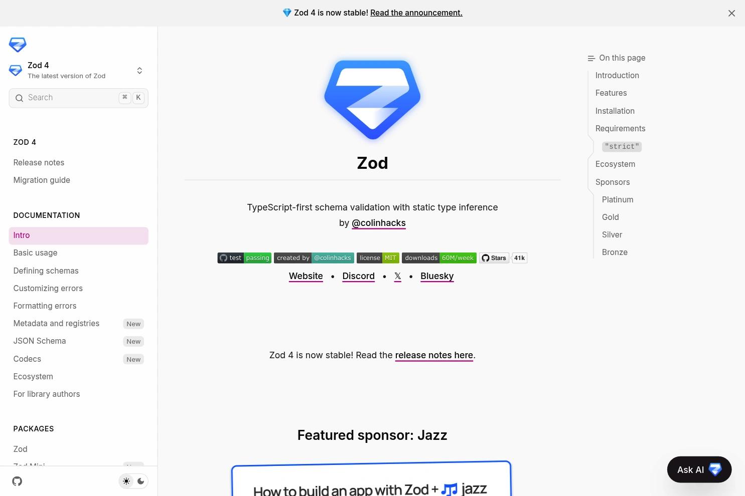 Zod website screenshot